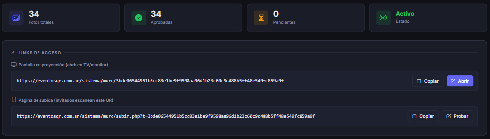Estadísticas y links de acceso